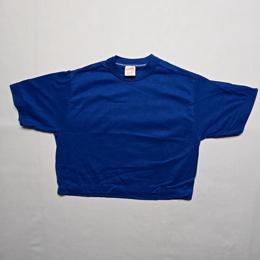 Vintage Crop Top Shirt Sportswear Blue Blank XS Tee 80s